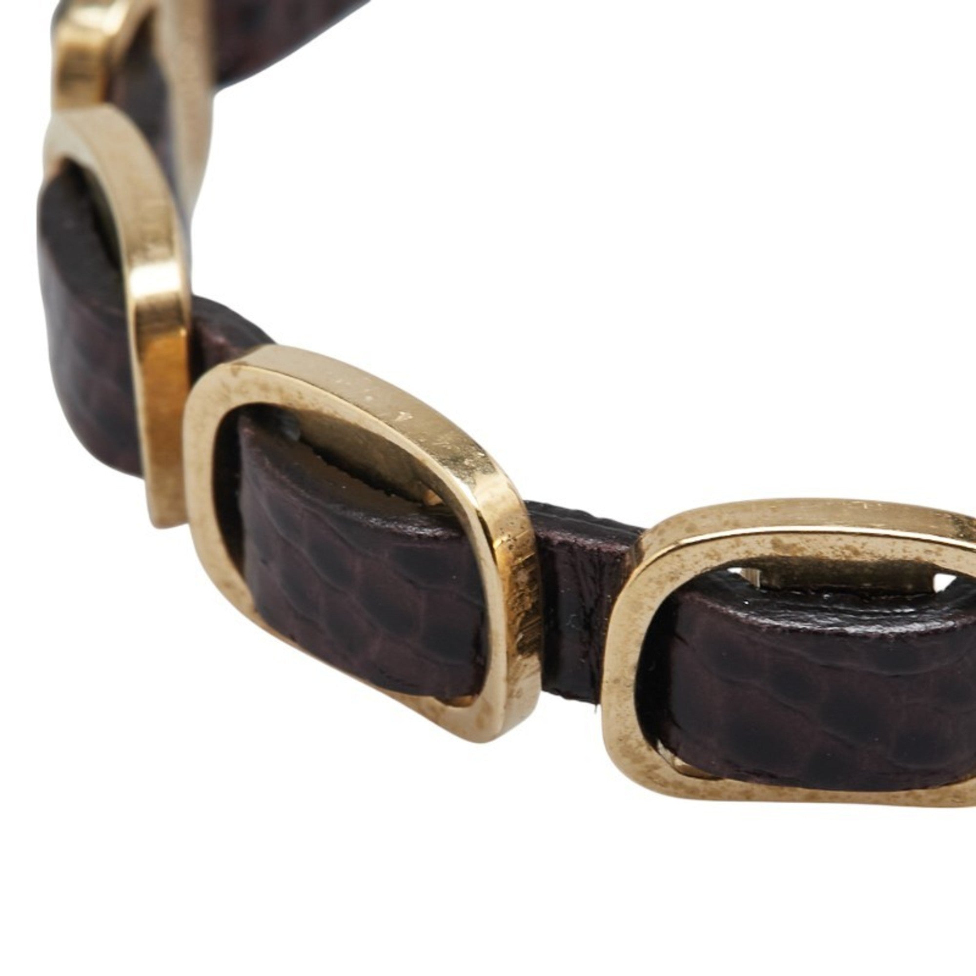 Salvatore Ferragamo Women's Brown Gold Plated Leather Bracelet