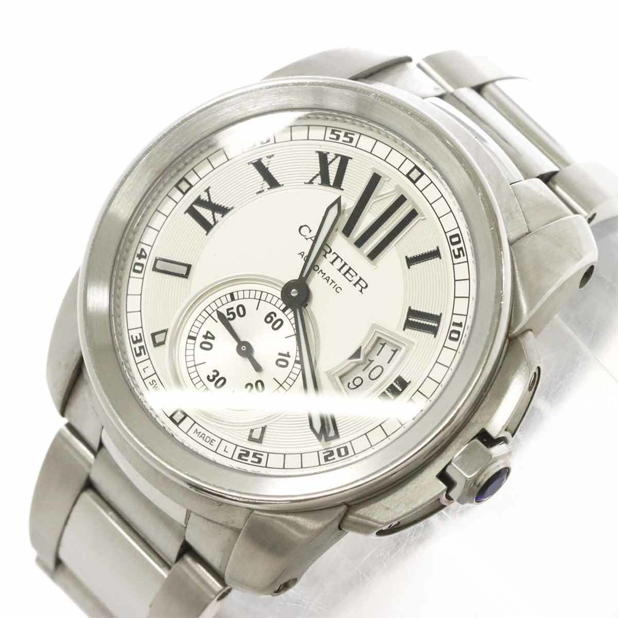 Cartier Calibre de W7100015 Men's Watch, Date, Silver, Small Seconds, Automatic Winding — Very Good