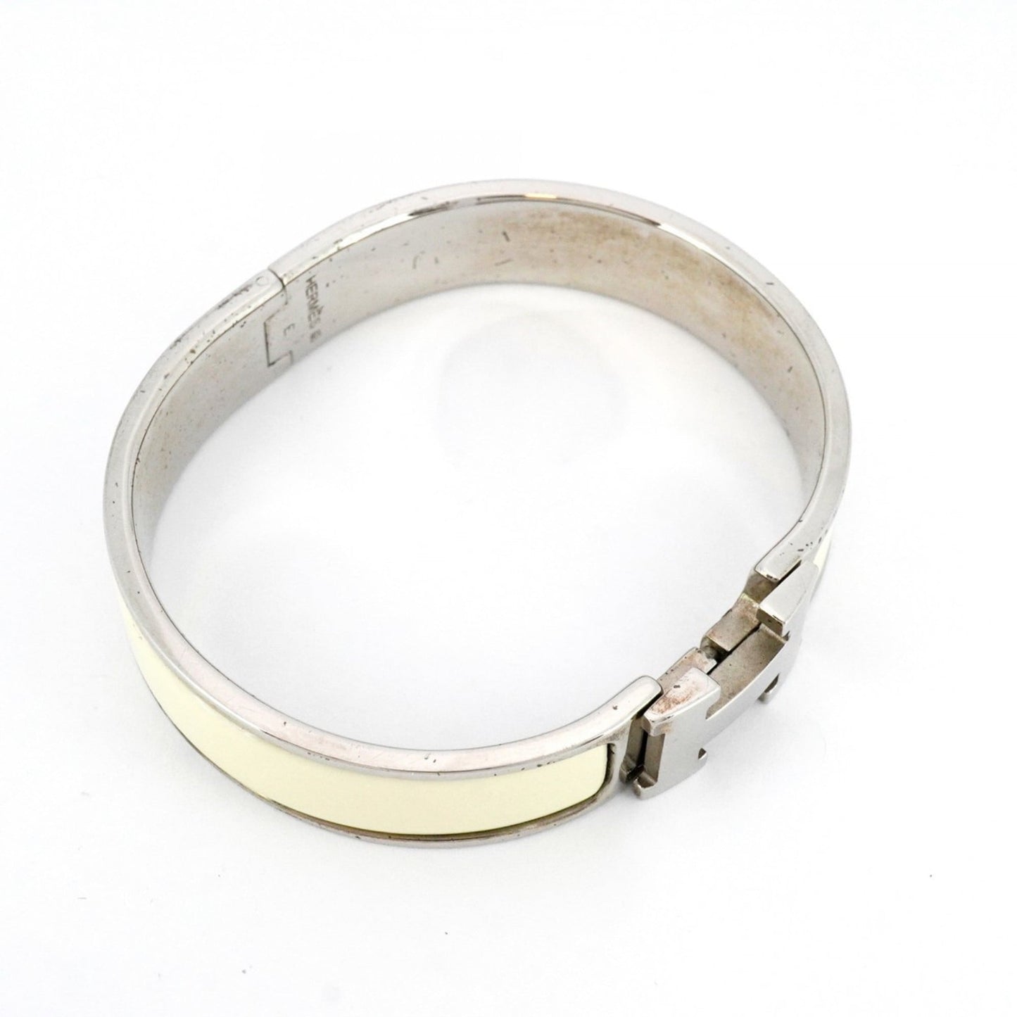 Hermes Click-Clack PM Bangle in Metal Silver and Ivory for Women