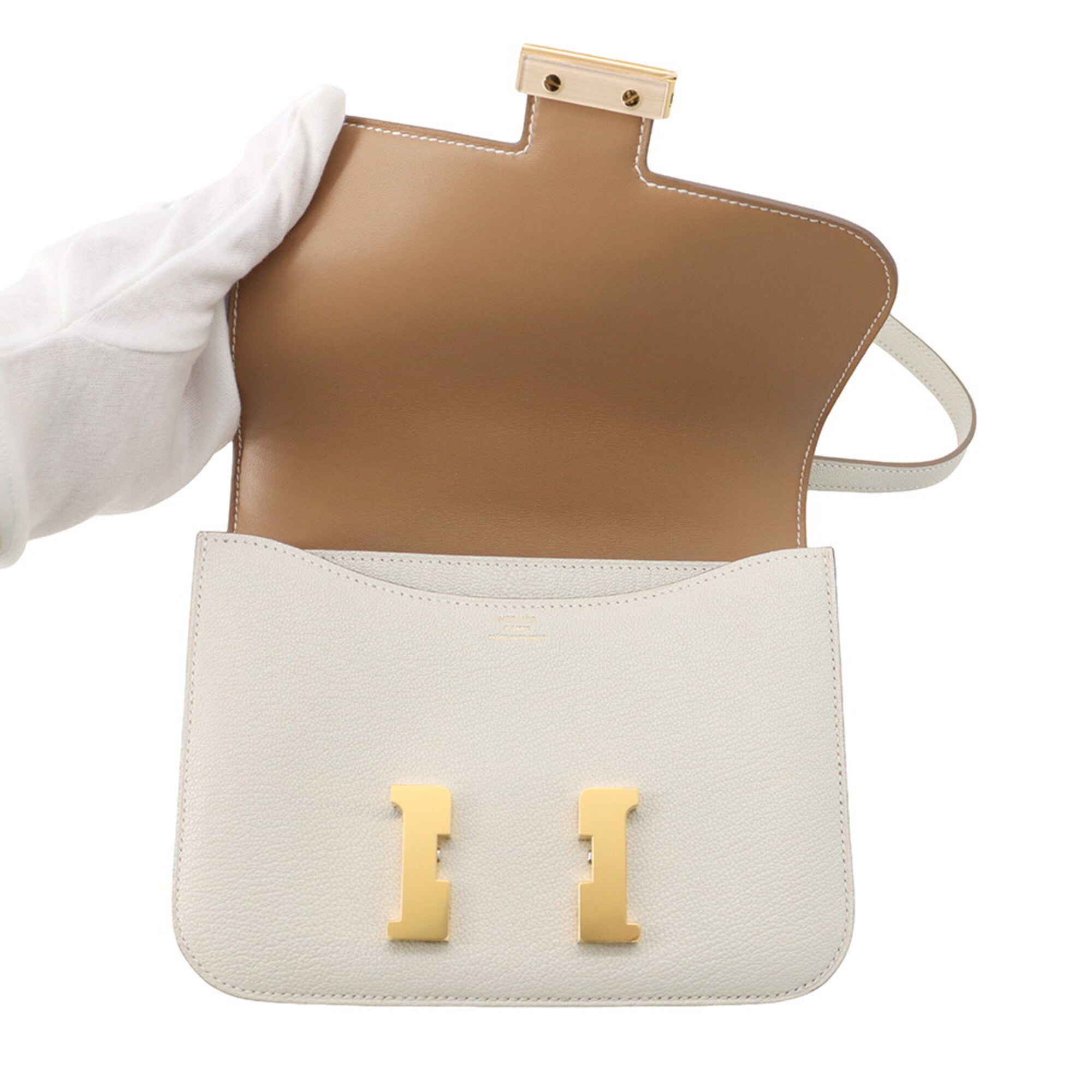 Hermes Mini Constance 3 Miroir Verso Mushroom Chai Chevre Mysore B stamp handbag women's HERMES — Like New