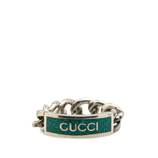 Gucci Gormet Chain Logo Plate Ring #22 Turquoise Blue SV925 Silver Enamel Men's GUCCI