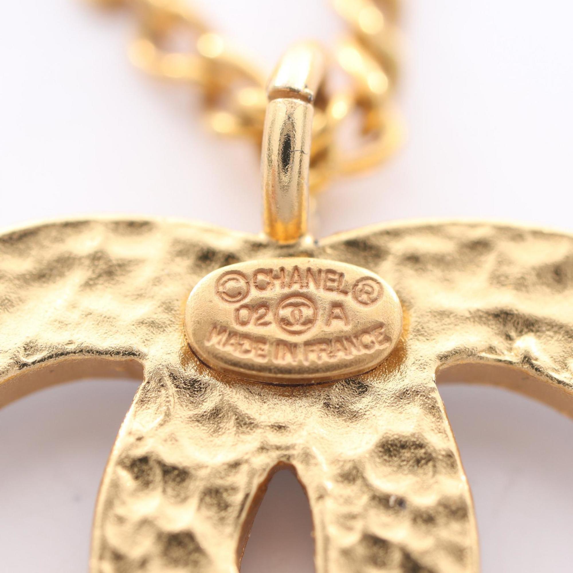 CHANEL Coco Mark Necklace Jewelry GP (Gold Plated) Women's Gold and Black