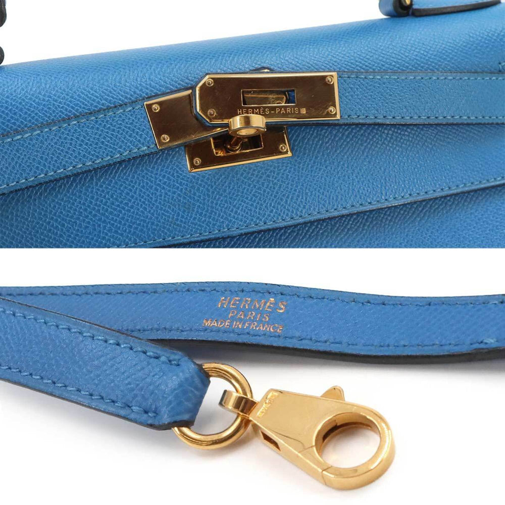 Hermes Kelly 28 2-way Hand/Shoulder Handbag, Courchevel Epsom Leather, Blue France, External Stitching, □A Stamp, Made in 1997, Gold Hardware — Like New