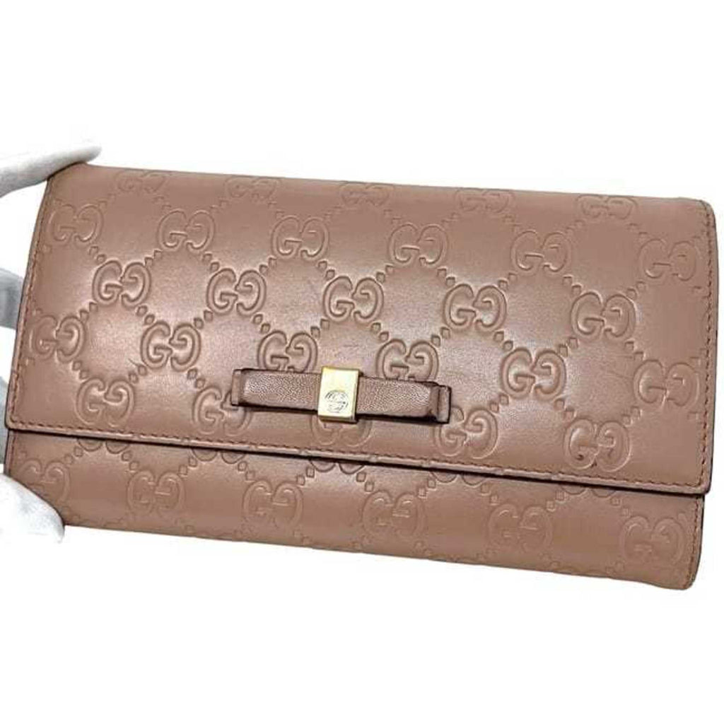 Gucci Bifold Long Wallet ec-24305 Pink Beige Stripe 388679 Leather 0959 GUCCI Ribbon GG Embossed Women's