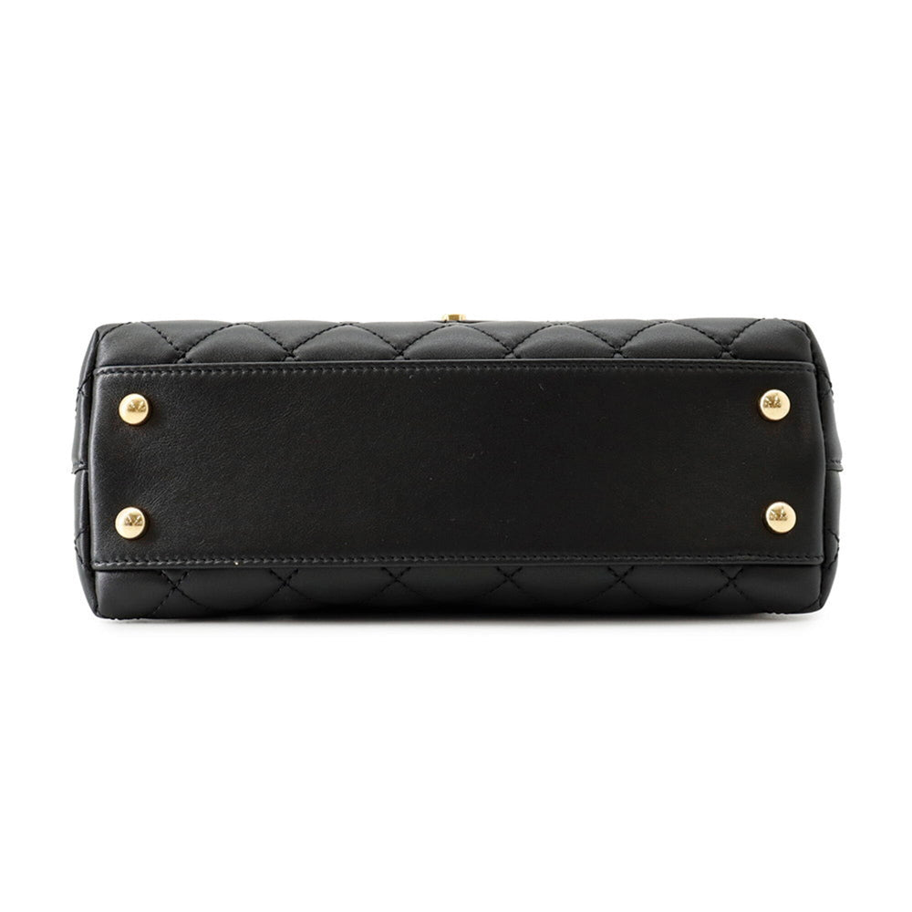 Chanel Matelassé handbag, Coco Mark, Handle, Lambskin, A92990, CHANEL 2-way shoulder bag, Black, handbag for women — Like New
