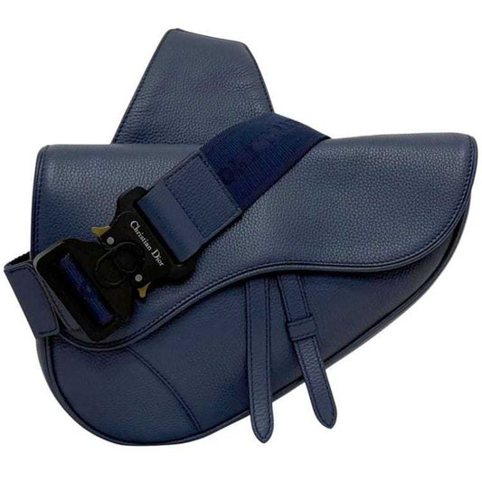 Christian Dior Saddle Bag, Navy Blue, f-24767, 1ADPO093, Leather, 06-BO-0199. This navy blue crossbody shoulder bag with flap is perfect for men and women.