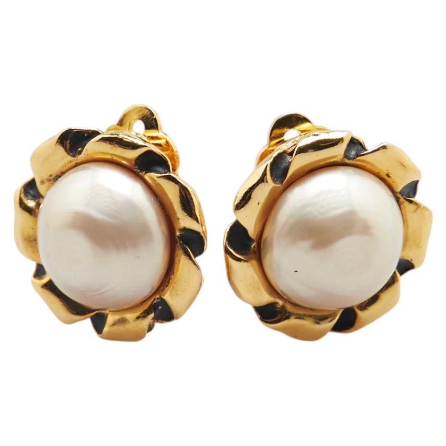 Chanel earrings, gold plated, with faux pearls, for women.