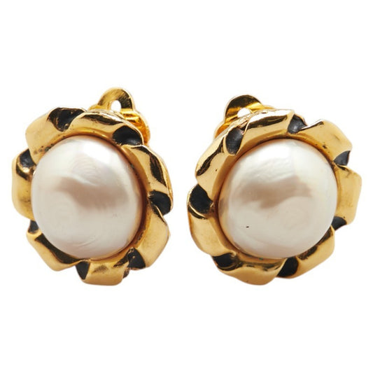 Chanel earrings, gold plated, with faux pearls, for women.