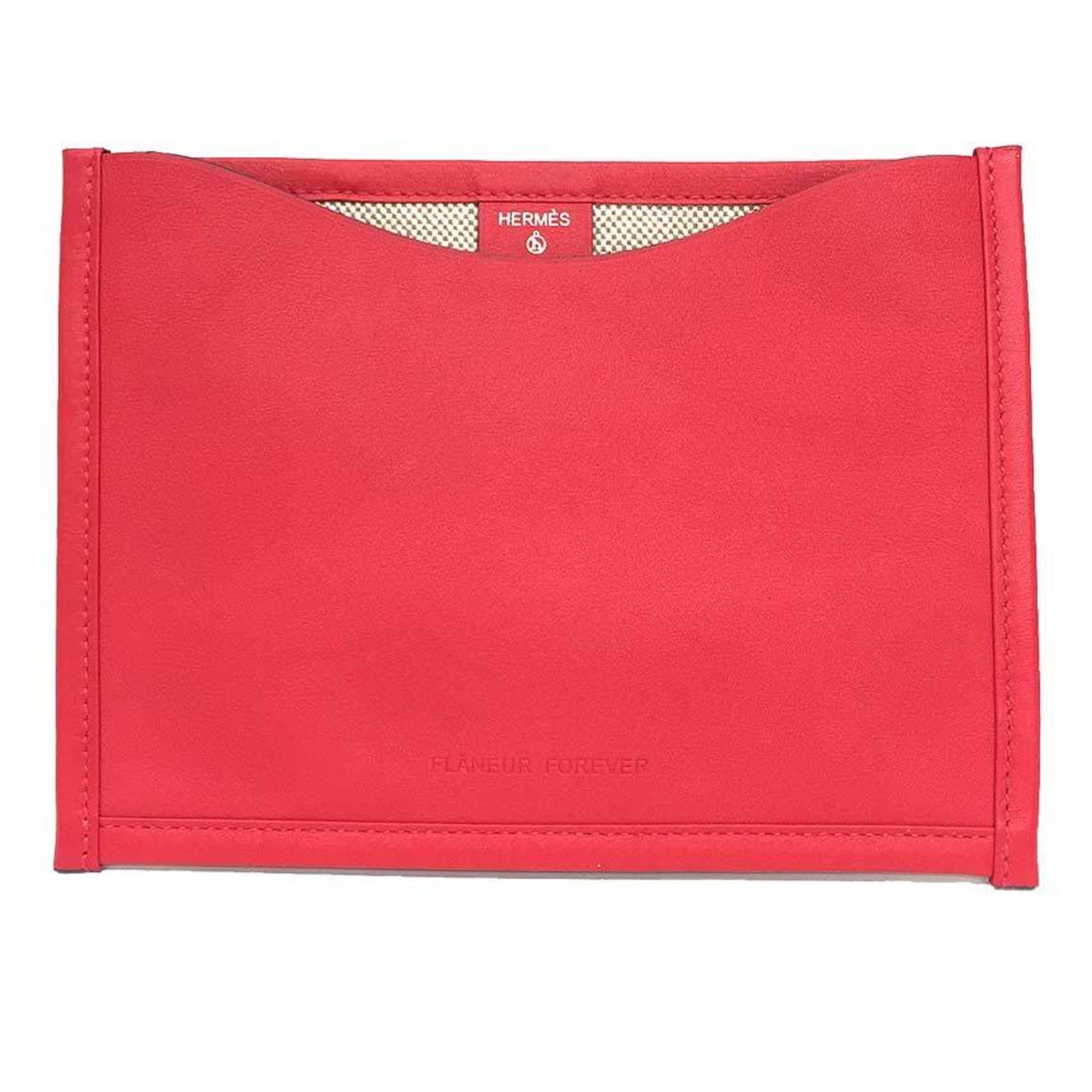Hermes Petit H Pouch, Flat Pass Case, Multi-case, Card Leather, Swift Canvas, Toile H, Framboise, Flaneur Forever — Like New