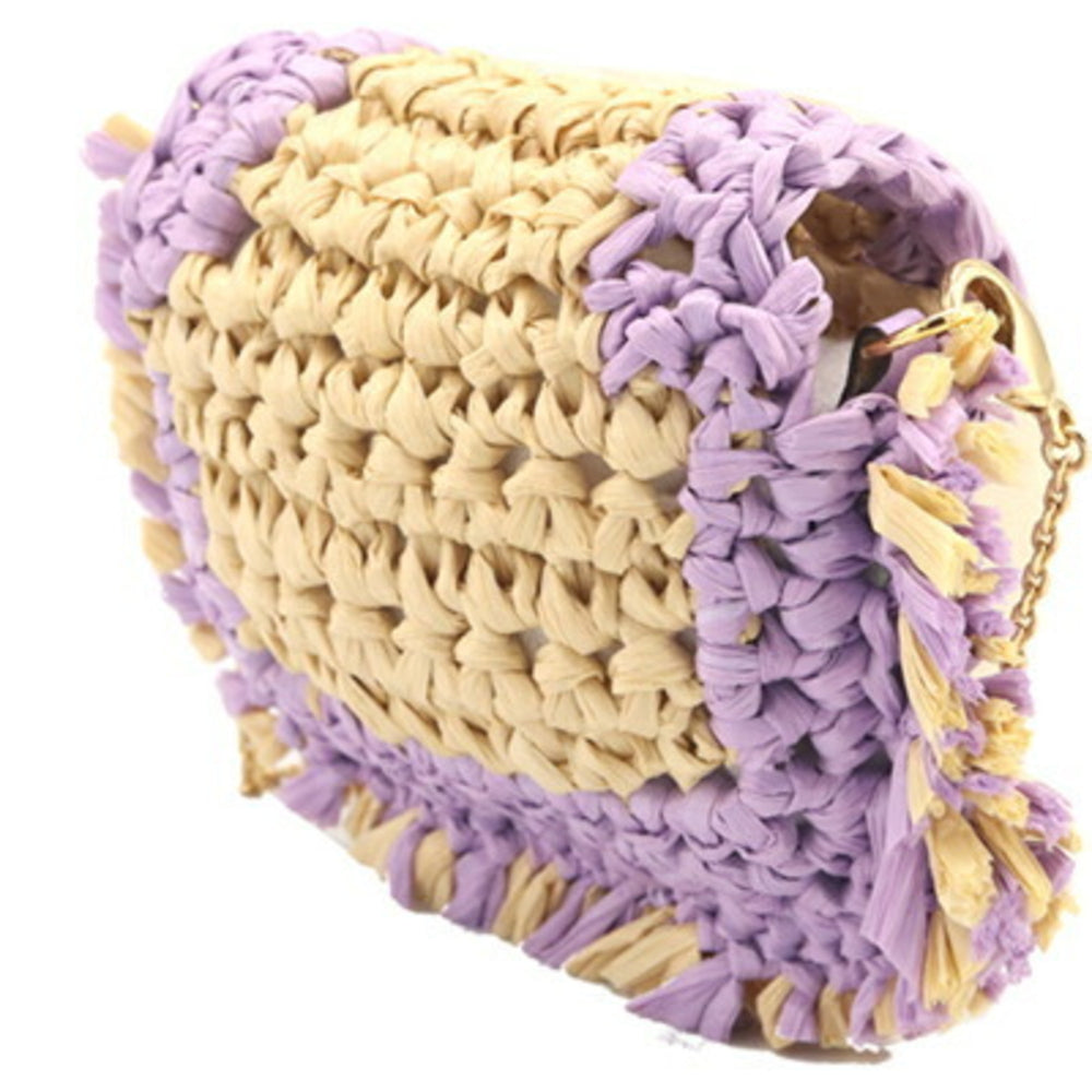 Fendi Pico Bucket Shoulder Pouch in Lavender, Natural Raffia, Leather, and Metal, Earphone Case, Women's FENDI — Like New