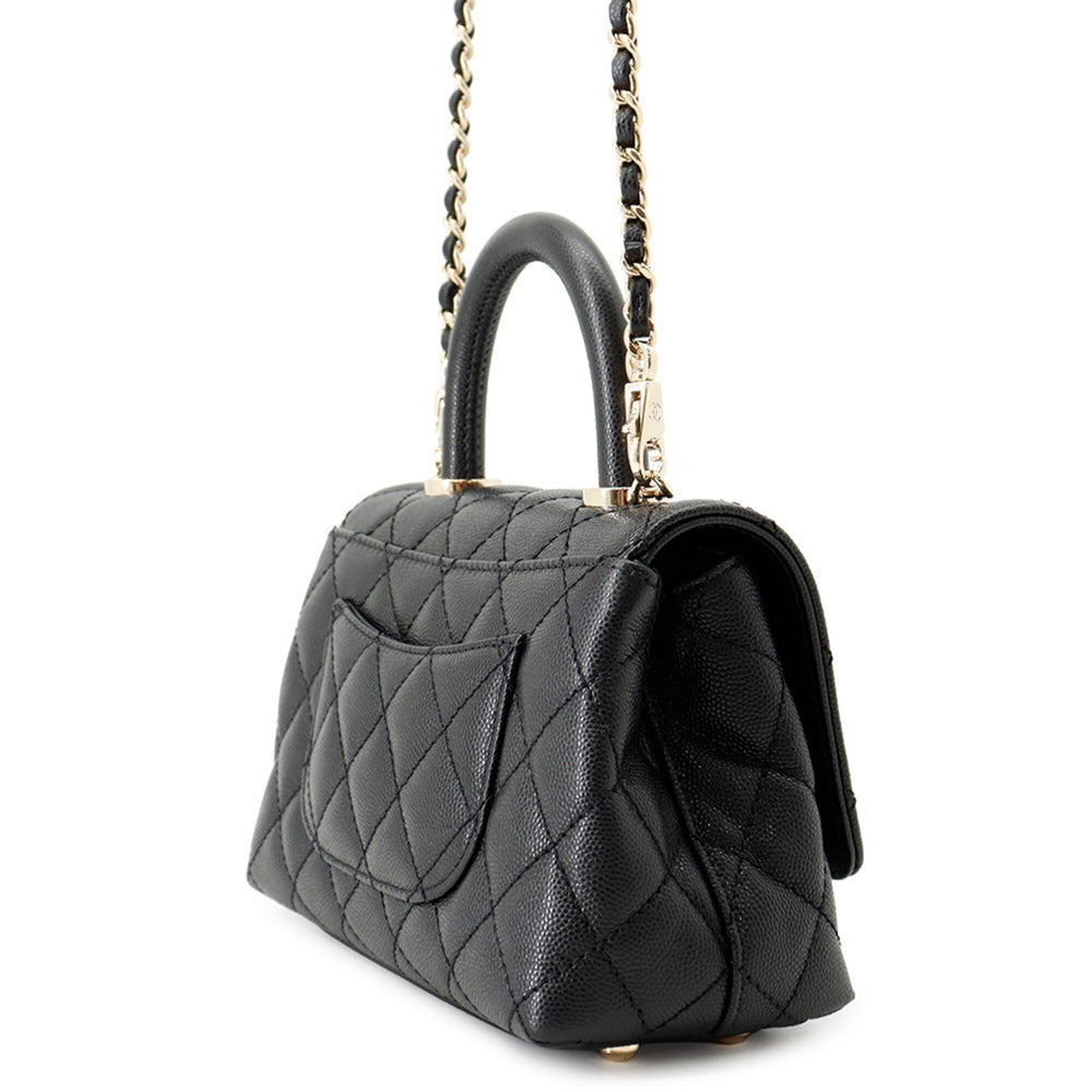 Chanel handbag, Coco Mark, Matelassé, Handle, XXS, caviar leather, AS2215, CHANEL 2-way, black, women's — Like New