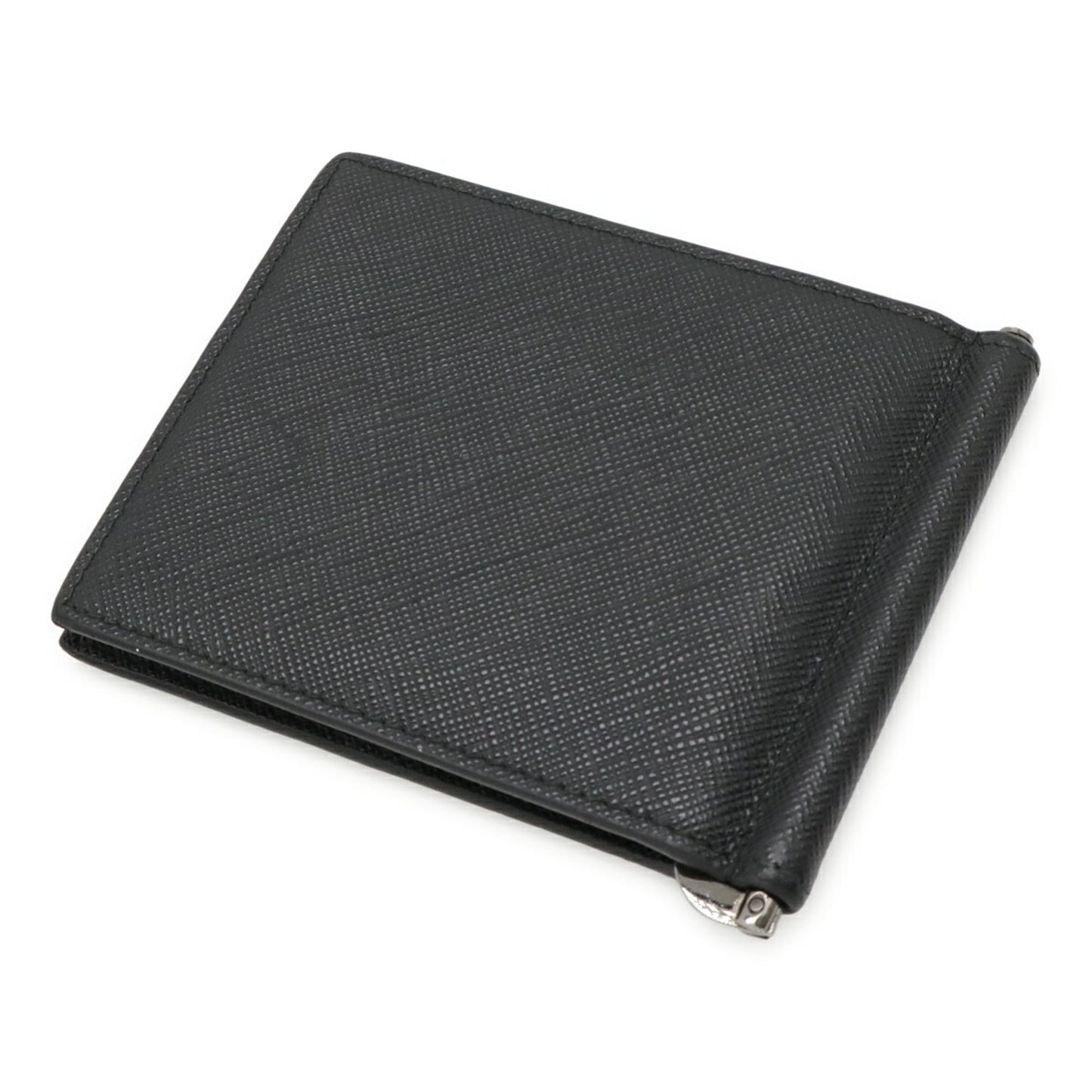 PRADA SAFFIANO METAL Bi-fold Wallet with Money Clip, Black Leather, Nero, 2MN077, Purchased at a Japanese Boutique