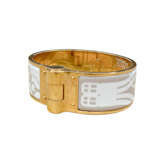 Hermes Hermès Charnière Bangle Bracelet GP White x Beige Gold