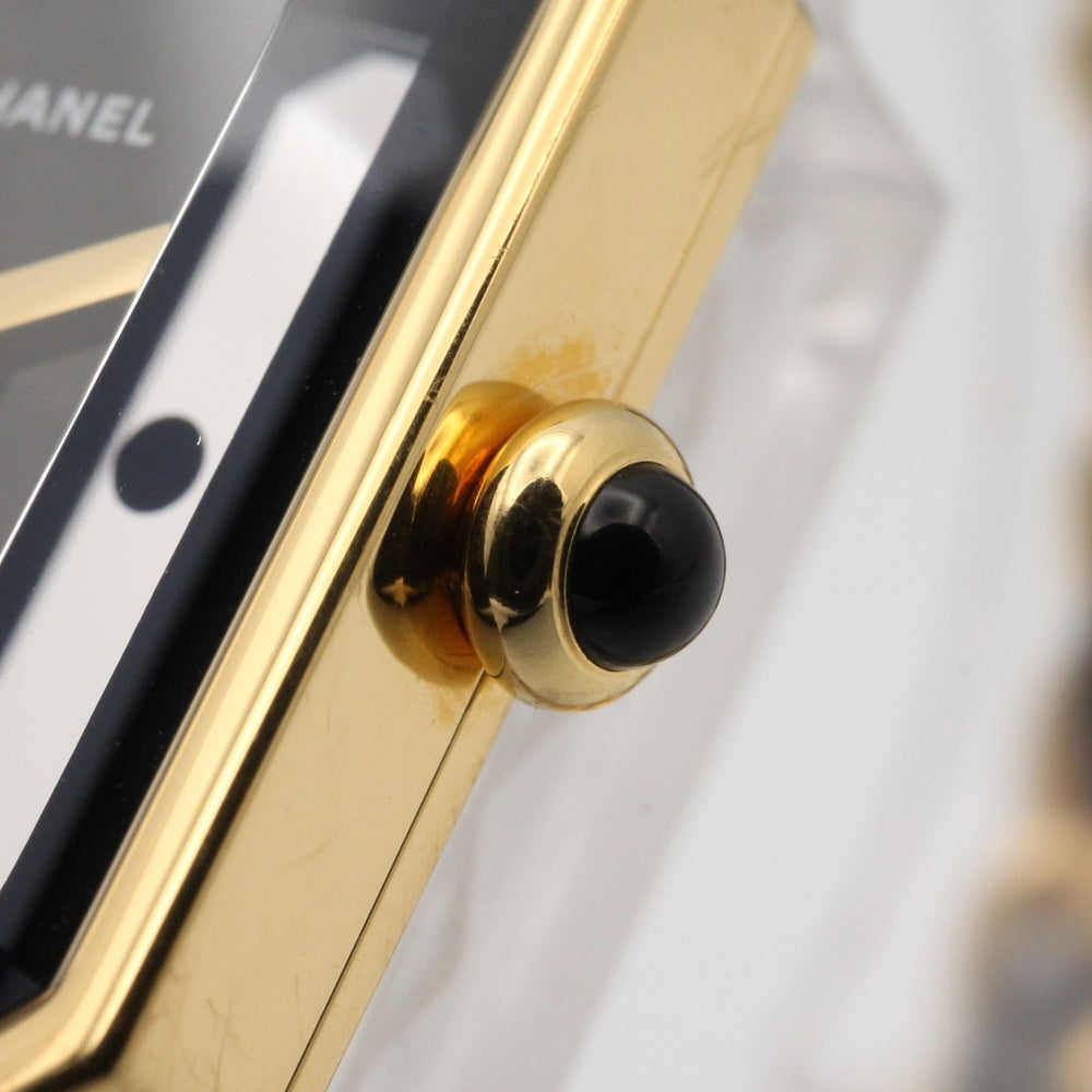 Chanel CHANEL Première L Watch, Gold Plated (GP), Leather Strap, Women's, Black, H0001 — Very Good