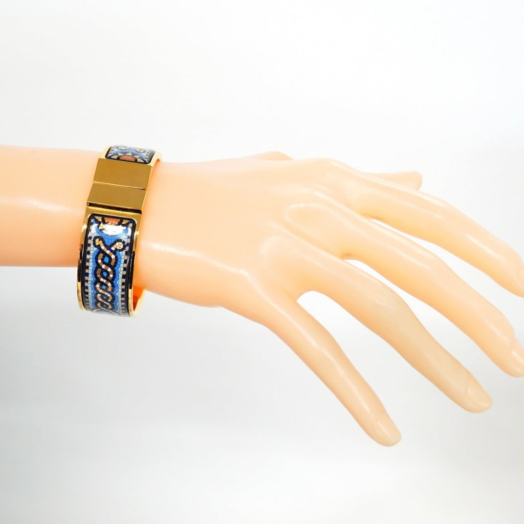 Hermes Bangle, GM Glazed, Roque, GP Plated, Cloisonné, Gold, Blue, Men's/Women's