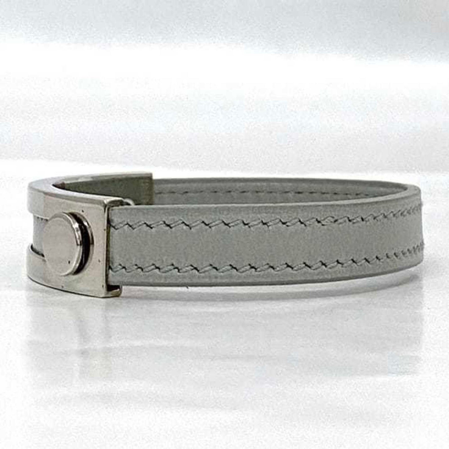 Hermes Bracelet Puspus ec-22360 Grey Silver Leather Metal □F Stamp HERMES Adjustable Size Ladies Accessory