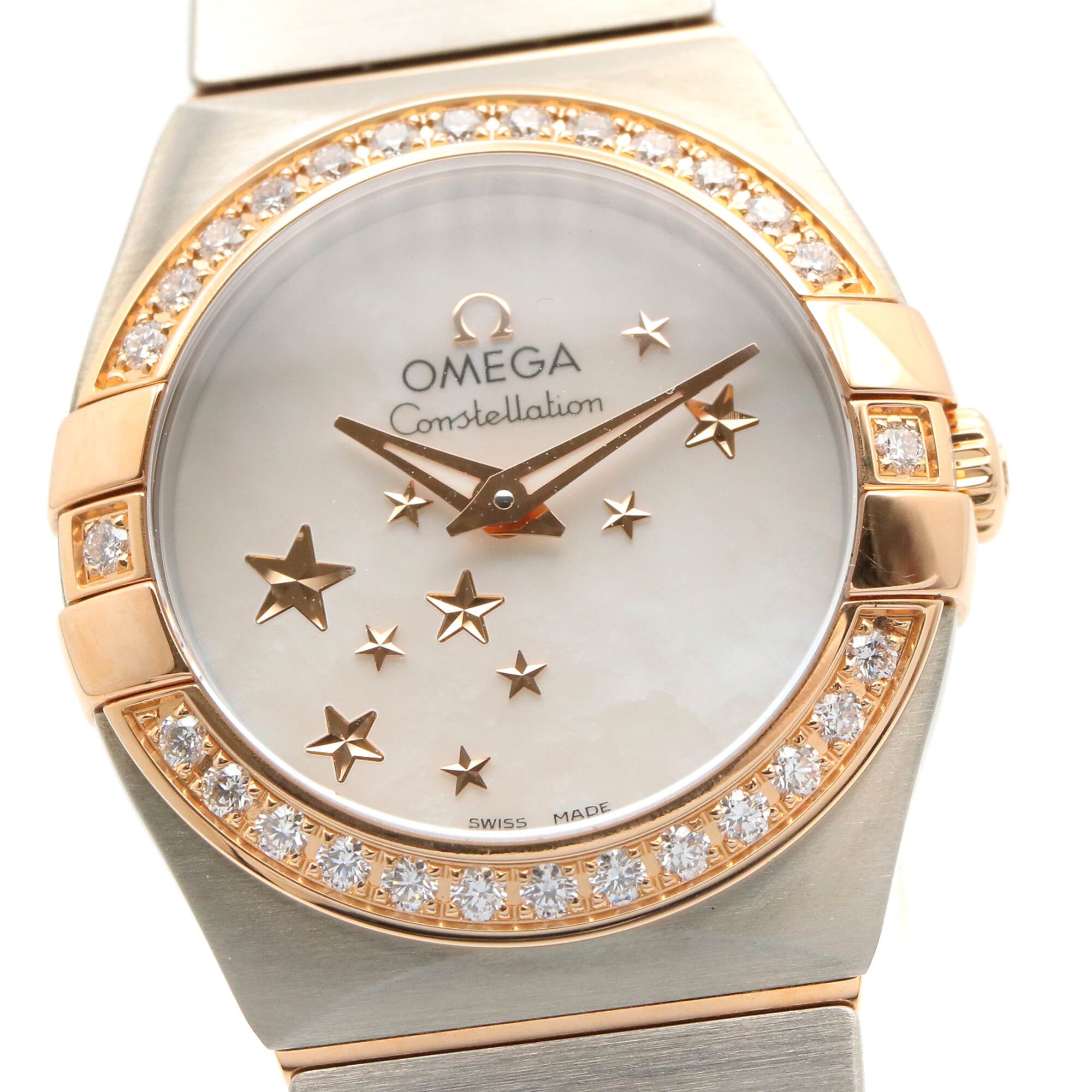 Omega Constellation Star Blue Diamond Bezel Watch, 18K Pink Gold (PG) Stainless Steel, Diamond, Ladies', White/White Mother-of-Pearl, 123.25.24.60.05.002 — Very Good