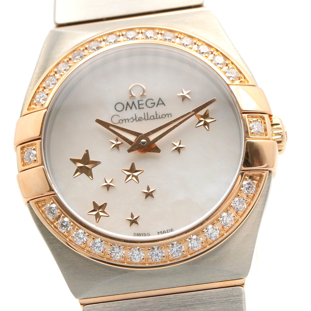 Omega Constellation Star Blue Diamond Bezel Watch, 18K Pink Gold (PG) Stainless Steel, Diamond, Ladies', White/White Mother-of-Pearl, 123.25.24.60.05.002 — Very Good