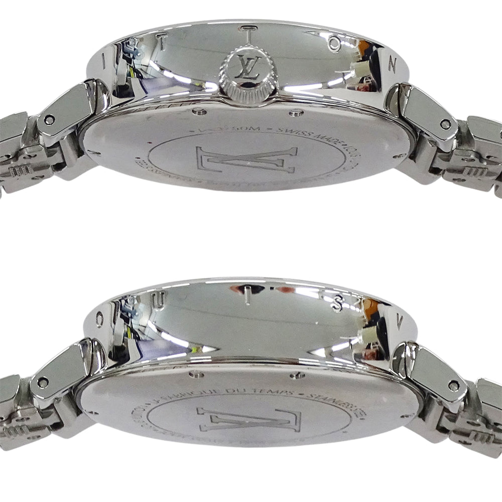 Louis Vuitton LOUIS VUITTON Women's Watch, Tambour Moon Dual Time, Quartz, Stainless Steel (QA104), Silver — Good