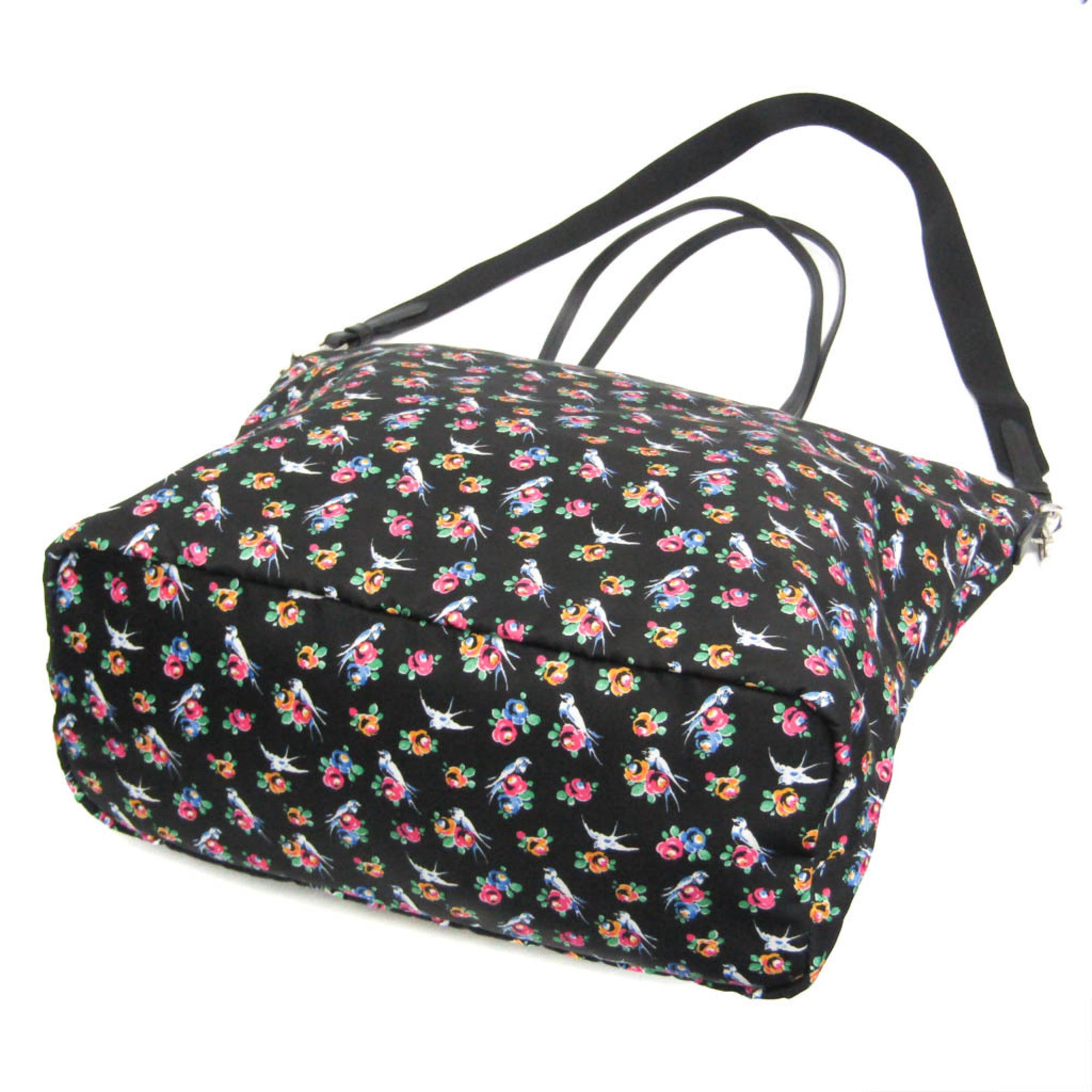 Prada TESSUTO STAMPAT 1BG189 Women's Nylon,Leather Shoulder Bag,Tote Bag Black,Pink,Yellow — Like New