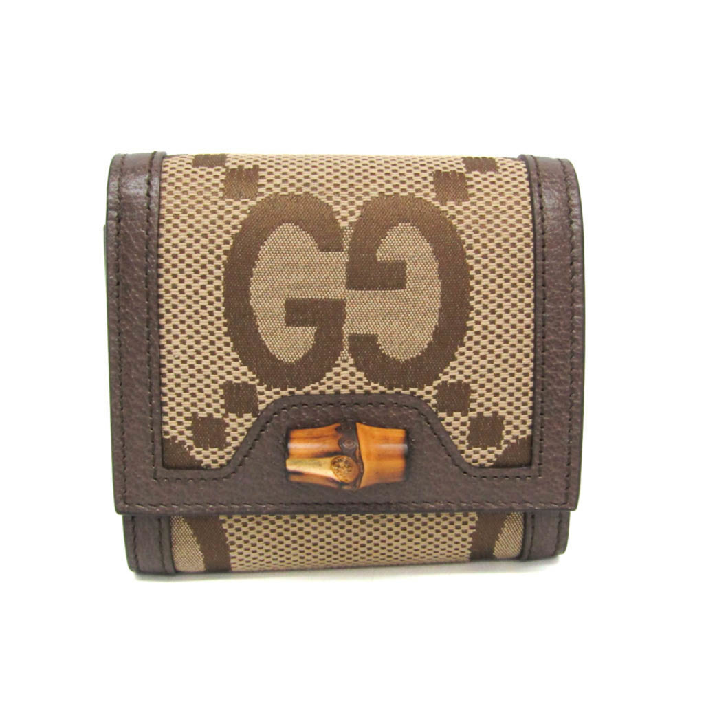 Gucci Bamboo Diana Jumbo GG 658635 Women's Canvas,Leather Wallet (bi-fold) Beige,Brown
