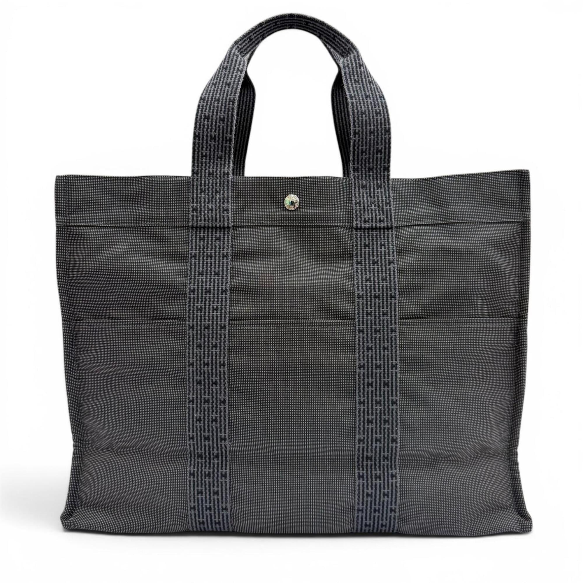 HERMES Hermes Herline Tote GM Silver Hardware Sellier Button Handbag Bag Gray Made in France Men's — Like New