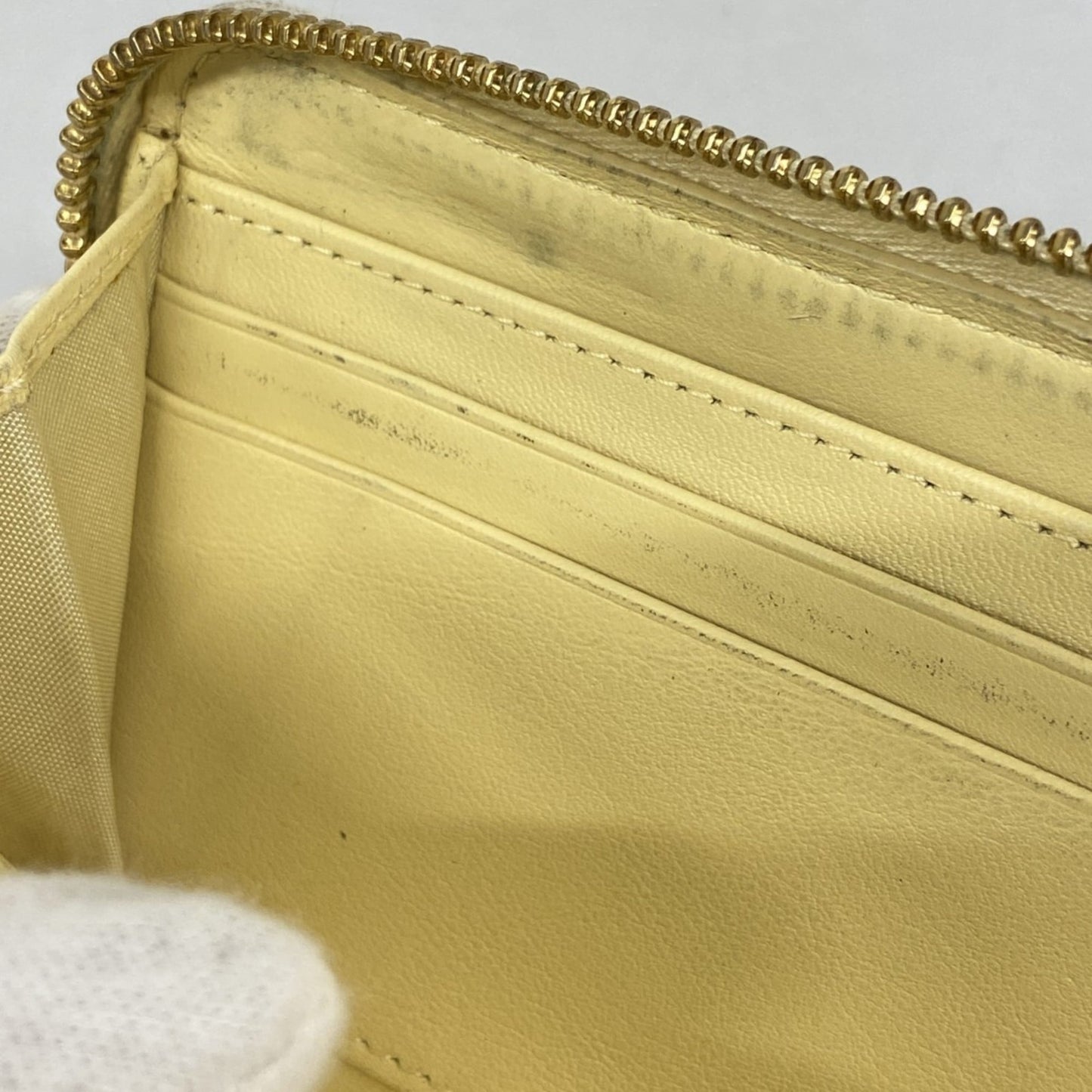 Christian Dior Cannage Enamel Long Wallet, Yellow, Women's