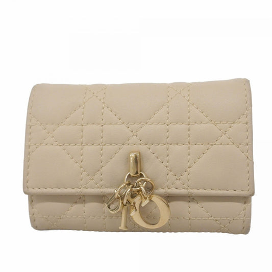 Christian Dior Cannage Leather Wallet, Beige, Champagne, Women's