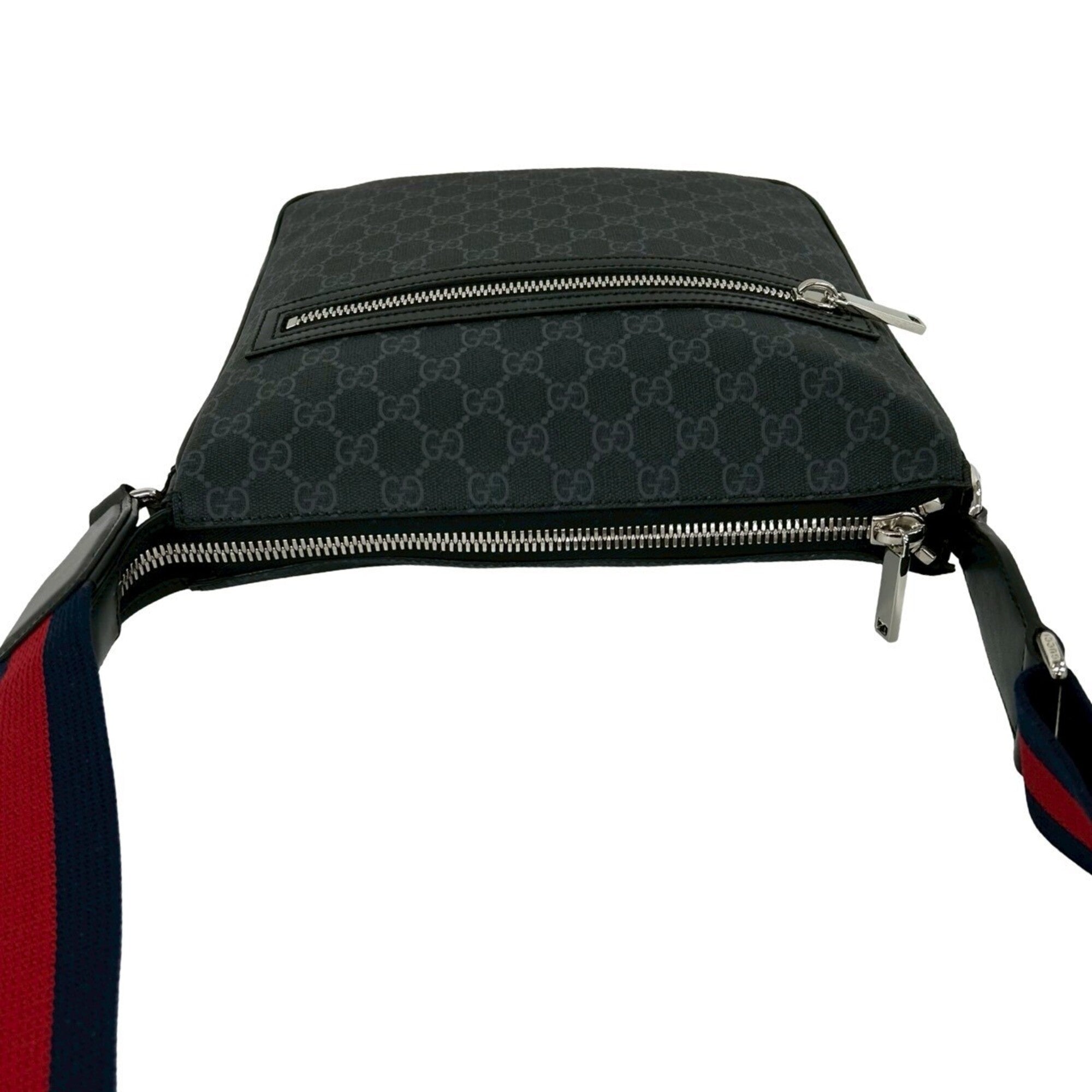 GUCCI Sherry Line GG Supreme Logo Pattern Leather Shoulder Bag Tote Black Navy Red 39987 — Like New