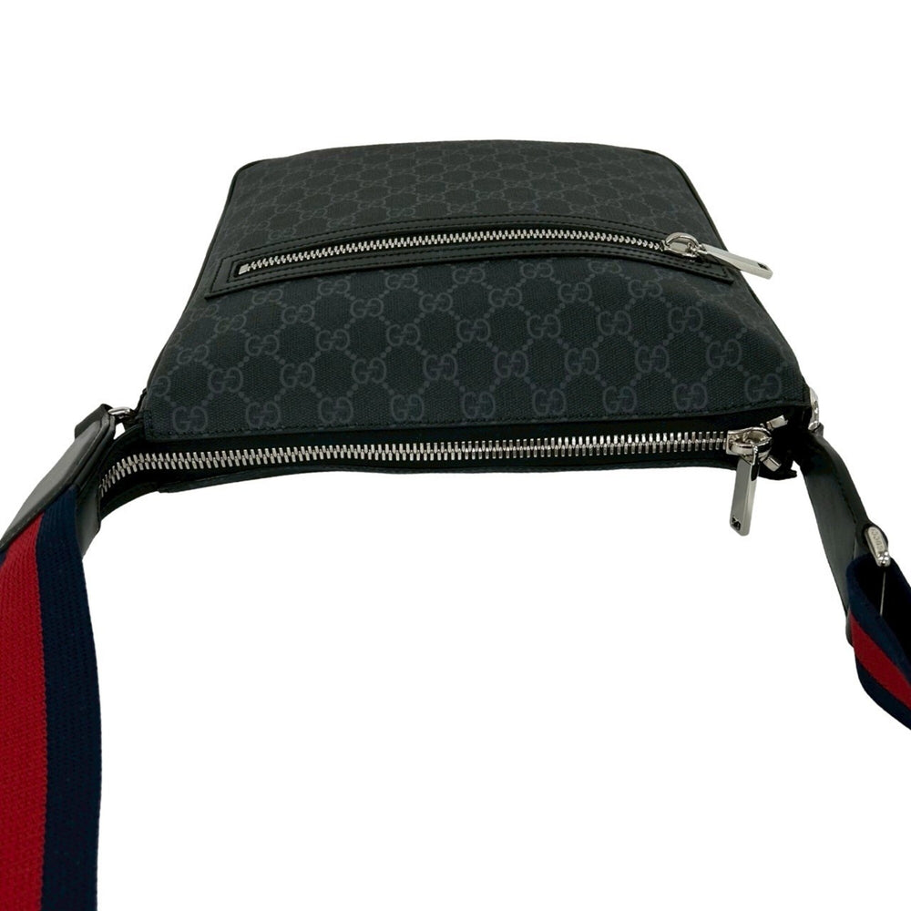 GUCCI Sherry Line GG Supreme Logo Pattern Leather Shoulder Bag Tote Black Navy Red 39987 — Like New