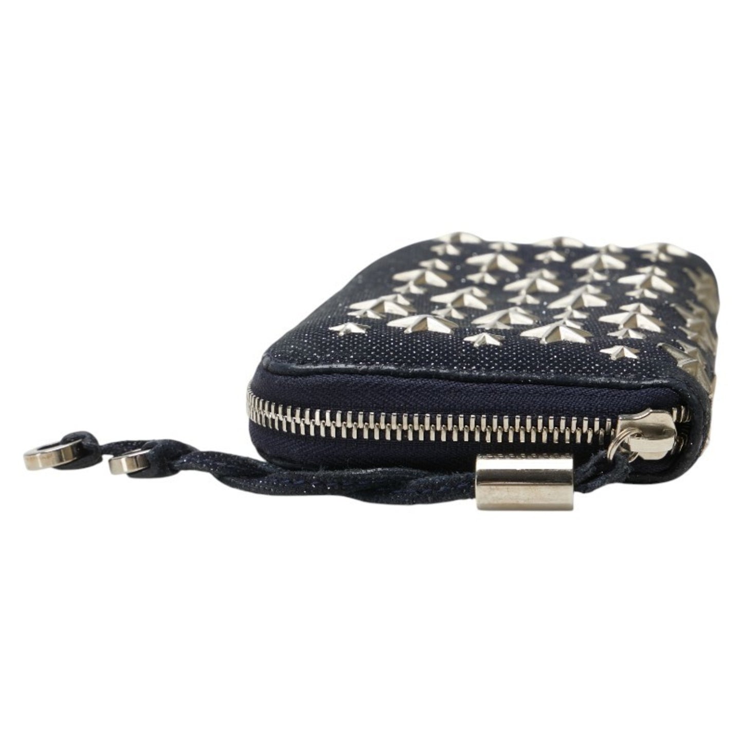 Jimmy Choo Star Studs Long Wallet Navy Canvas Leather Women's JIMMY CHOO