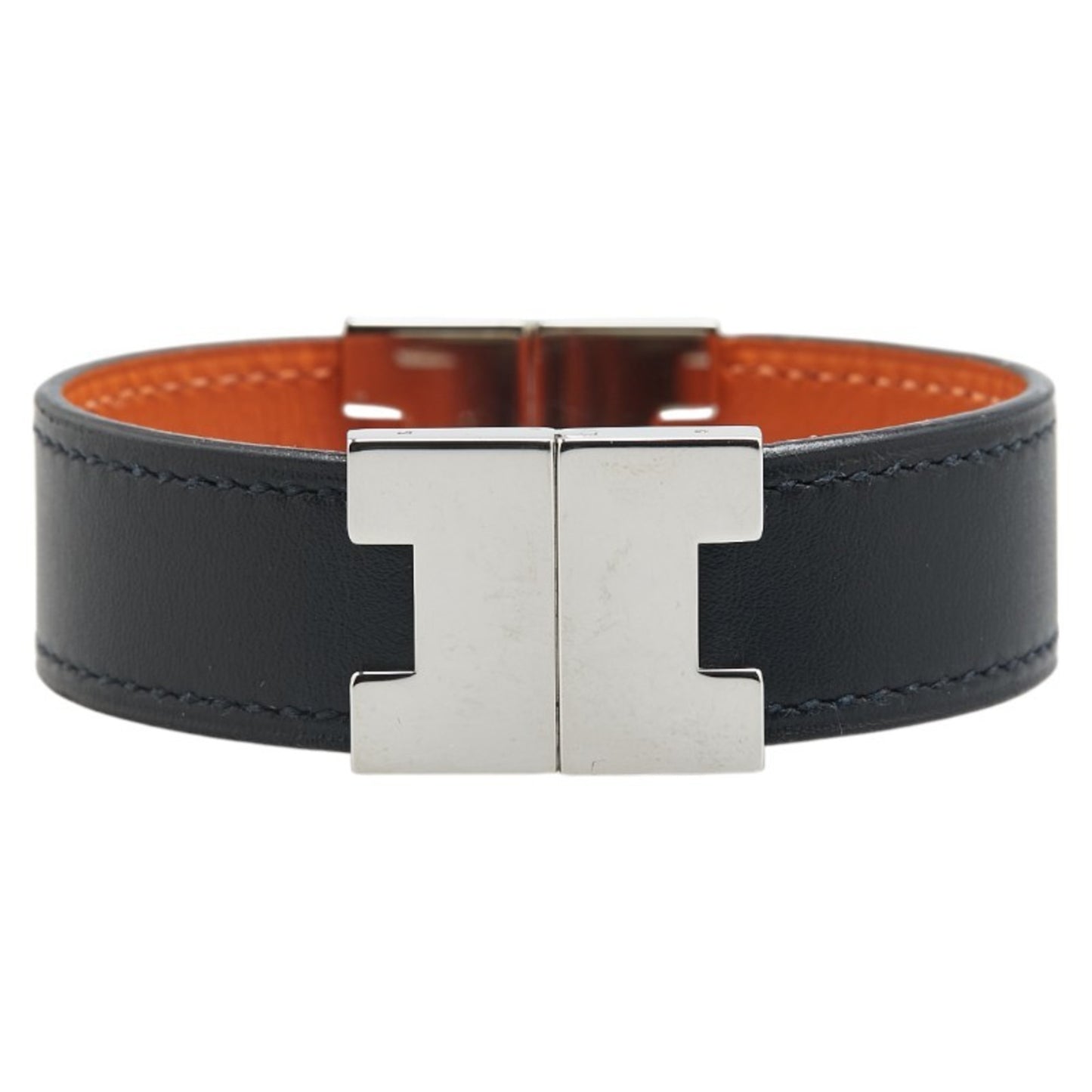 Hermes Lurie Reversible Bracelet Black Brown Swift Metal Women's HERMES