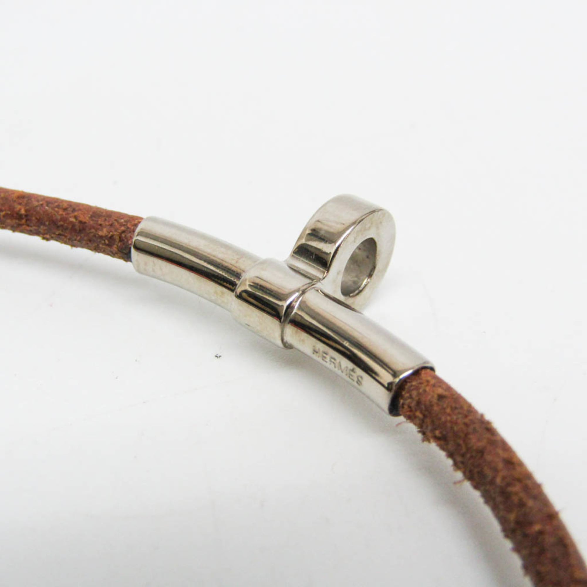 Hermes Kite Choker Leather,Metal Bangle Silver,Brown