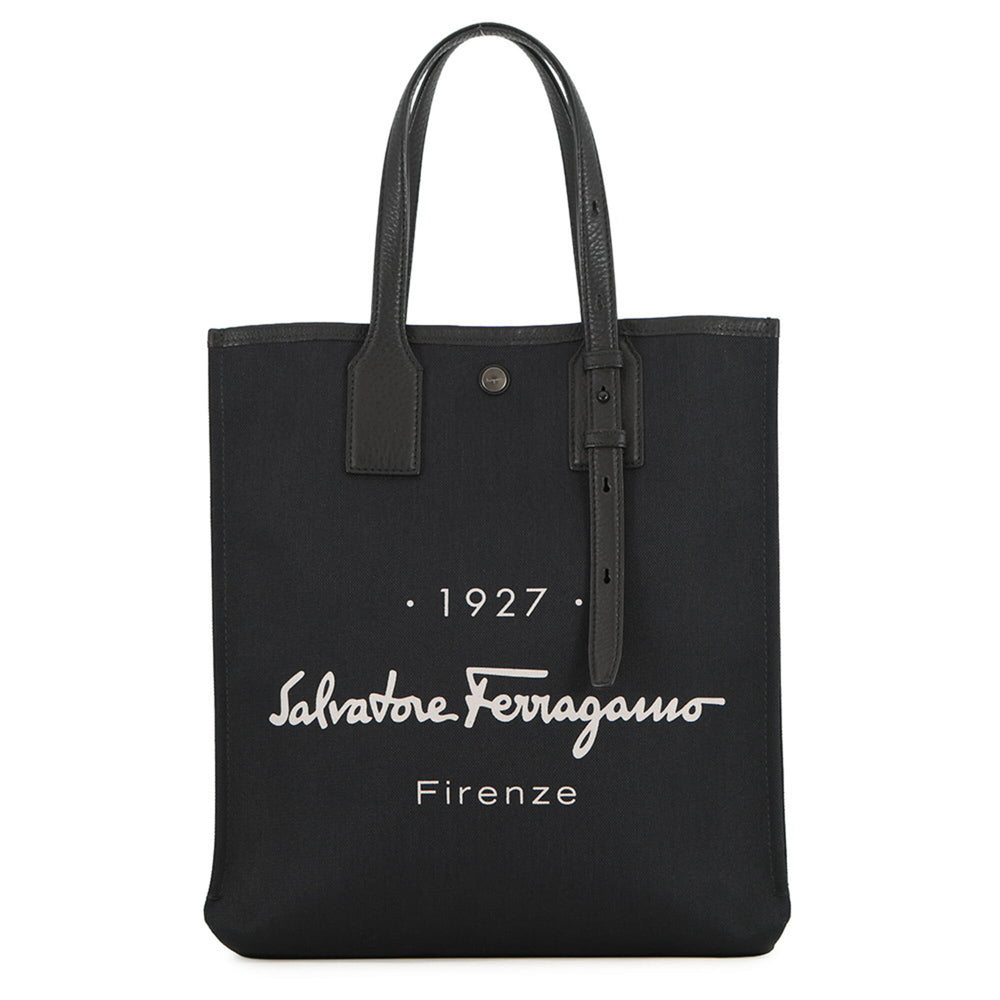 Salvatore Ferragamo Tote Bag, Canvas and Leather, 240797, Black, Handbag, Women's — Like New