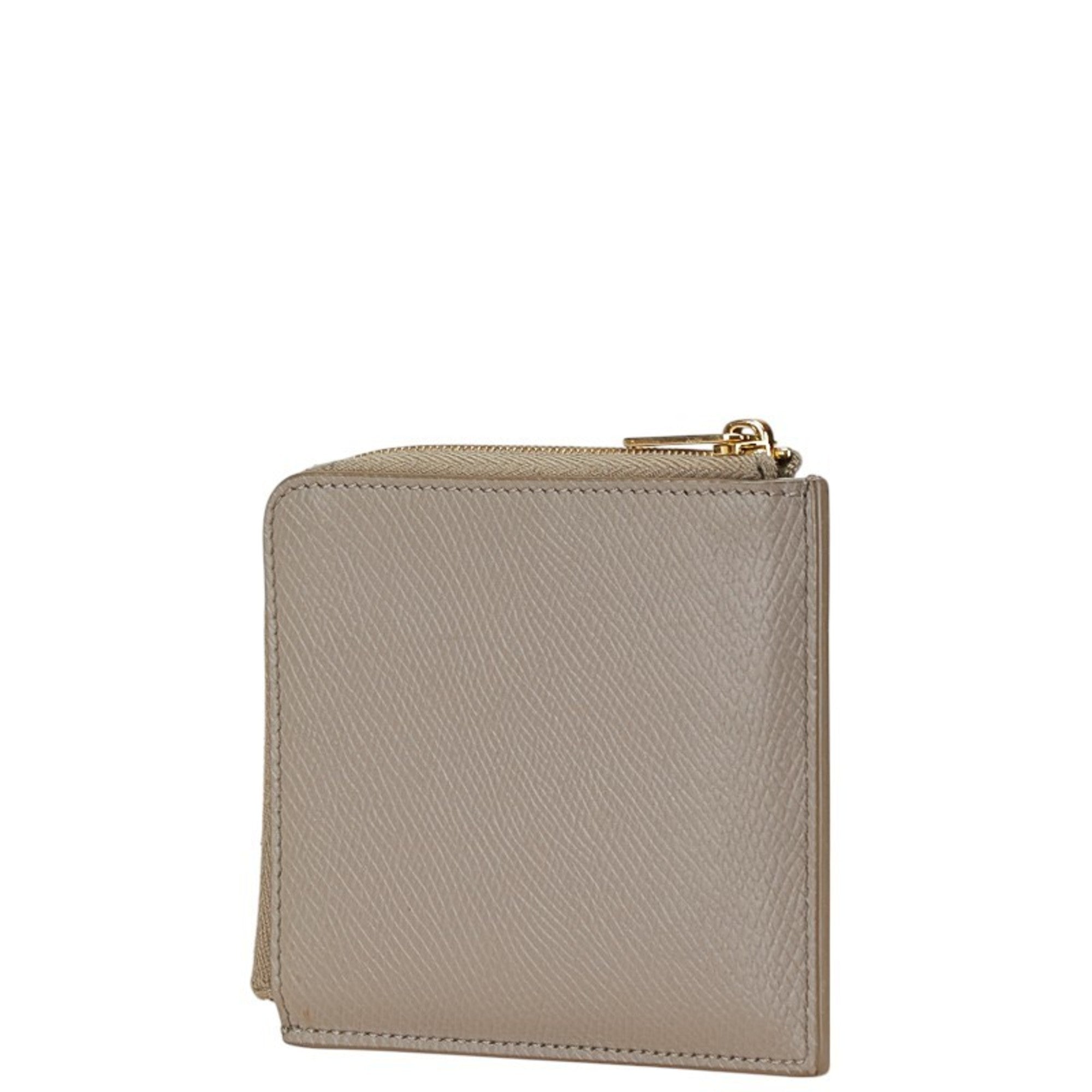 Celine L-shaped coin case, card compact wallet, grey leather, women's, CELINE
