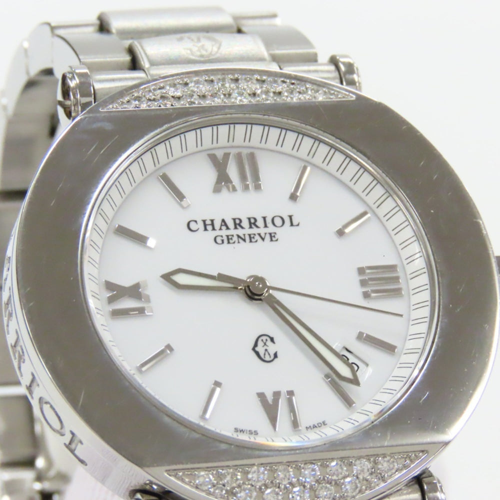 CHARRIOL Columbus CCR38D Stainless Steel Diamond Silver White Dial Men's Watch — Very Good
