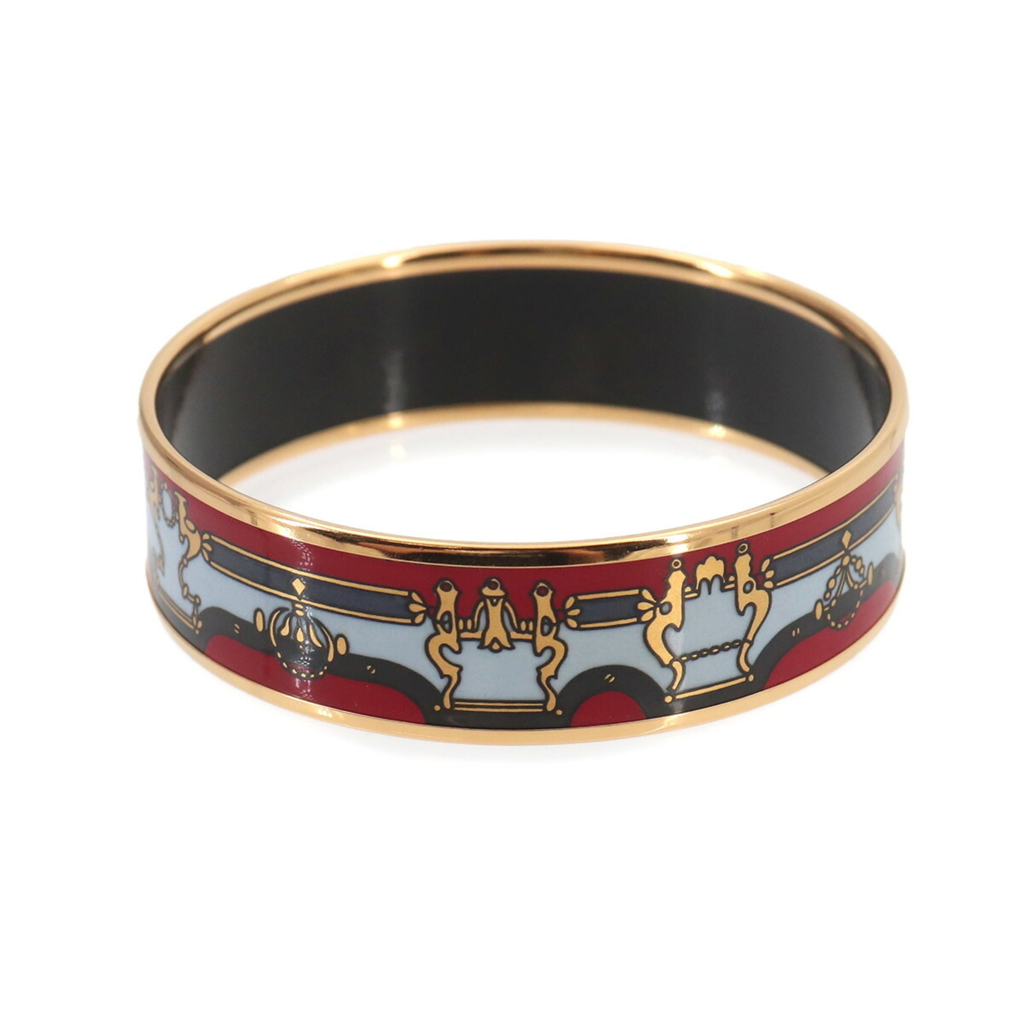 Hermes MM Email Bangle Bracelet, Red Multicolor Gold — Like New
