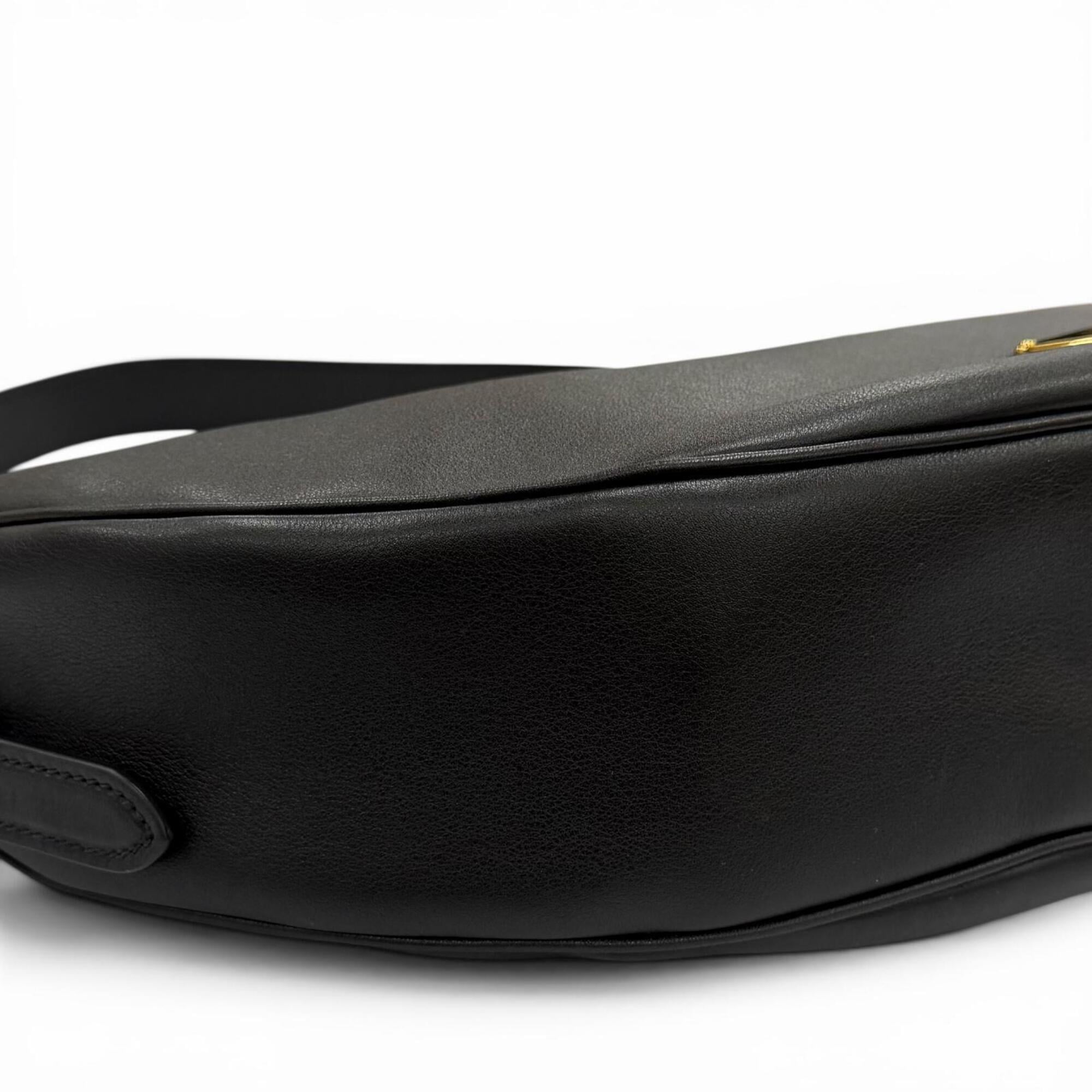 PRADA 1BC255 Demi-Lune Triangle Logo Leather Shoulder Bag, Black, Made in Italy, Women's, with Dust Bag — Like New