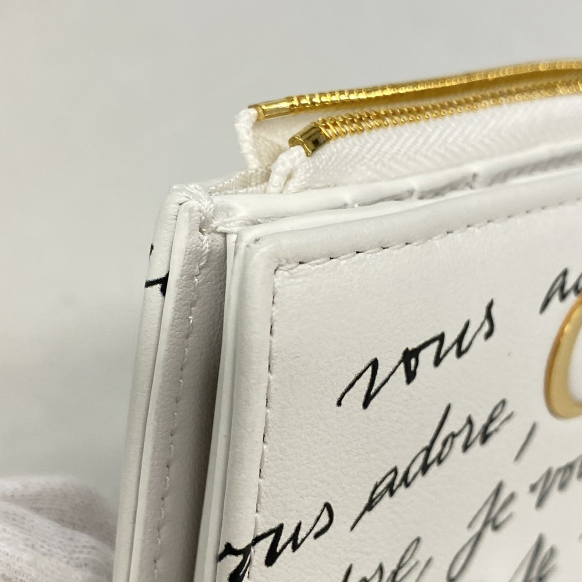 Christian Dior Caro Leather Wallet White Women's