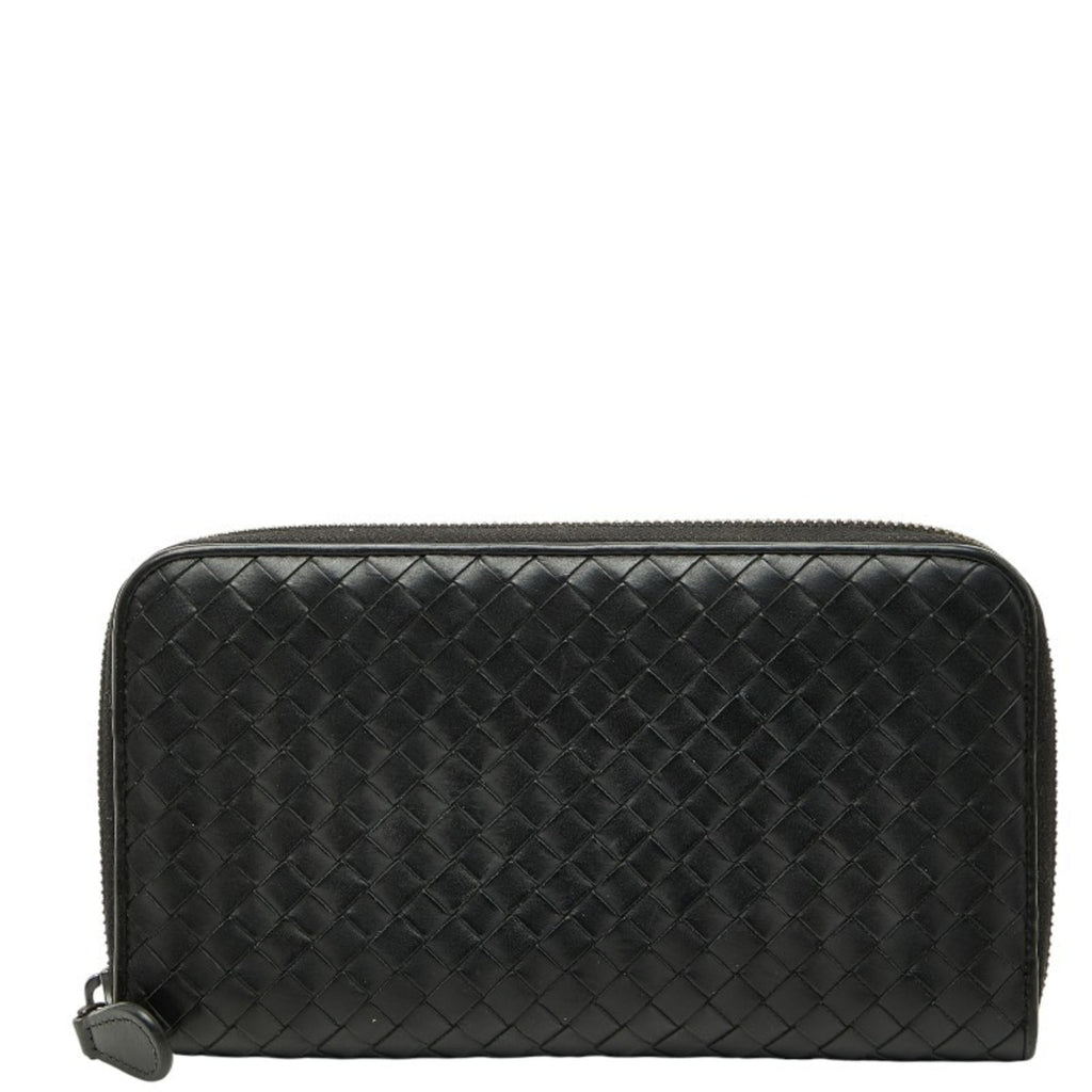 Bottega Veneta Intrecciato Round Zip Long Wallet in Black Leather for Women