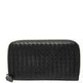 Bottega Veneta Intrecciato Round Zip Long Wallet in Black Leather for Women