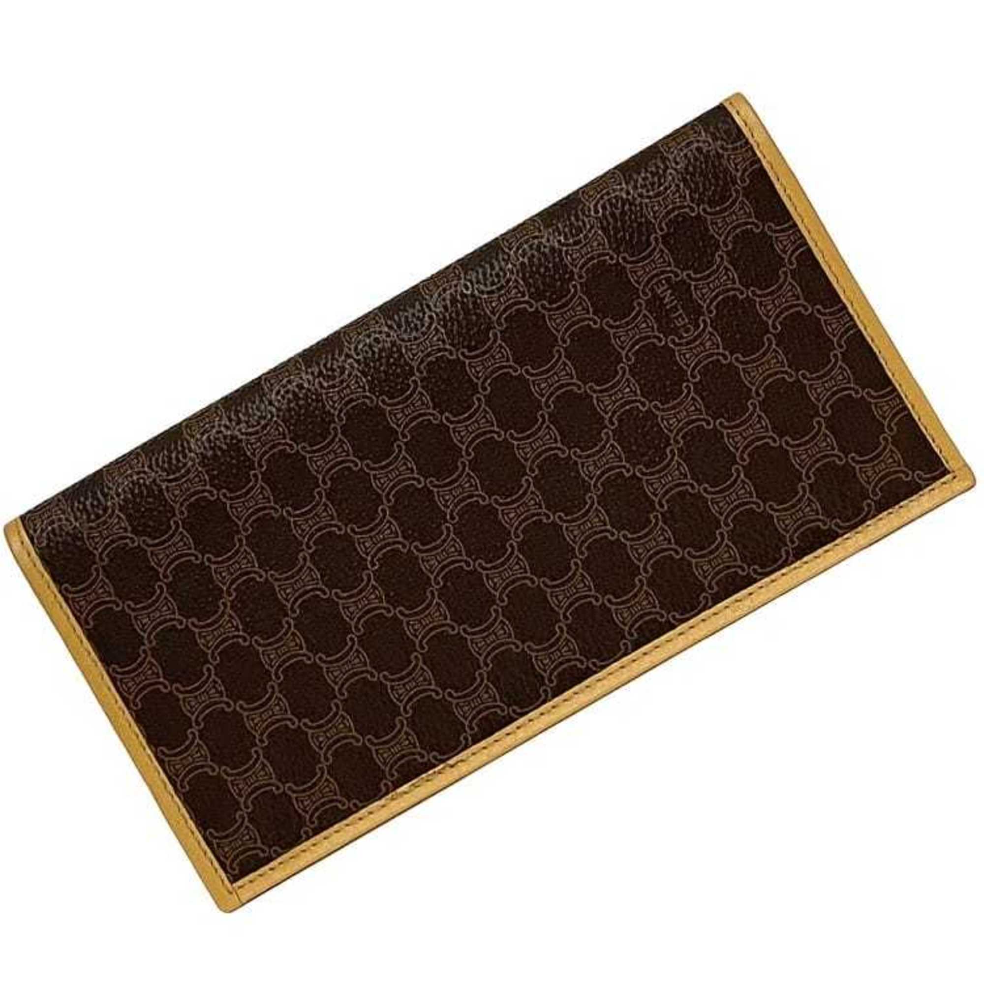 Celine Bi-fold Long Wallet ec-21979 Brown Beige Macadam Billfold PVC Leather M13 CELINE Women's Men's Unisex