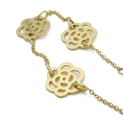 CHANEL Camellia 3-Motif Chain Bracelet Work 18K Yellow Gold (Au750) J10577 — Like New