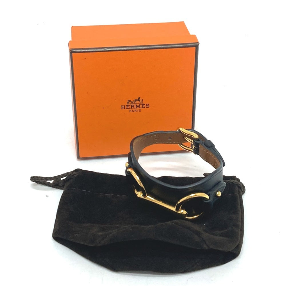 HERMES Horsebit Bangle Bracelet in Swift Leather, Black, Like New, Women's — Like New