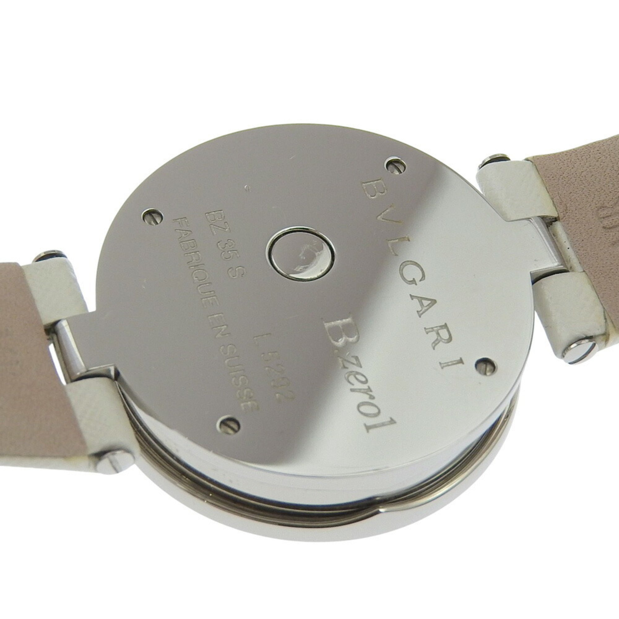 BVLGARI Bzero1 Watch, BZ35S/BZ35WLSL, Stainless Steel and Leather, Quartz Movement, Analog Display, White Dial, Women's — Very Good