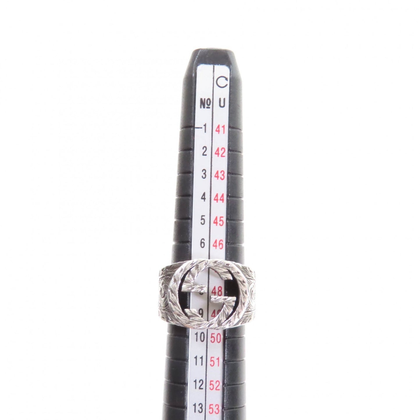 GUCCI 455302 Interlocking G Arabesque Ring, AG925 Silver, Size 9, Made in Italy, Women's