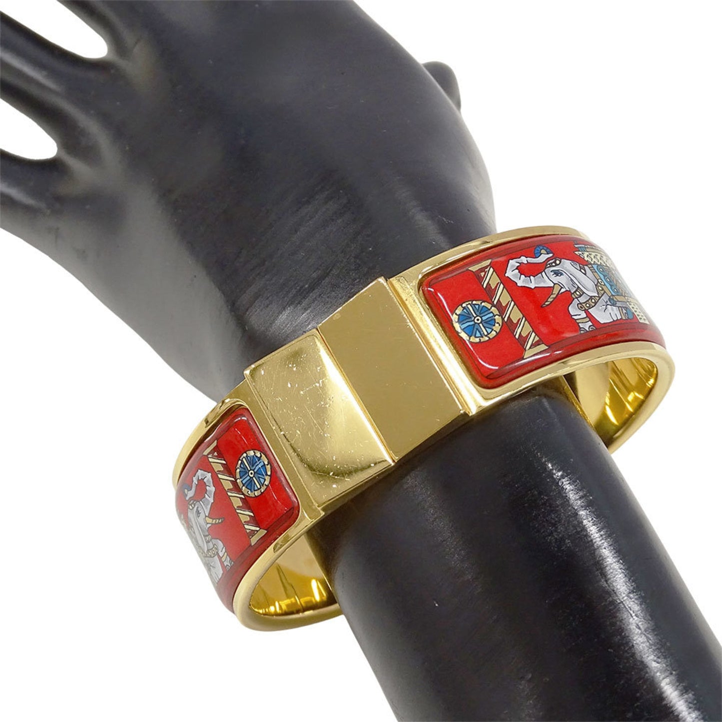 Hermès HERMES bangle for women, branded rocque enamel GM gold and red bracelet, elephant cloisonné.