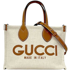 Gucci 2-way print handbag f-25014 beige camel brown 772144 unused canvas and leather 520981 GUCCI tote shoulder bag crossbody women's — New - Store Return