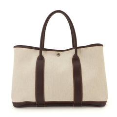 Hermes Garden 36 PM Tote Handbag, Toile H Leather, Natural Marron, □G Stamp, Silver Hardware, Party — Like New