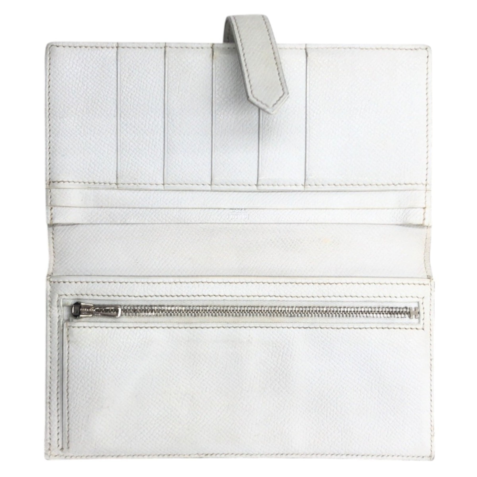 HERMES Bearn Soufflet Blue, Light and White Epsom Leather Long Wallet, □O ★ Stamped, Women's